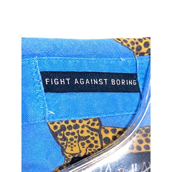 Baja Llama Purrfect Woman Leopard Blue Nighthawk Button Shirt Mens L Viscose - Picture 6 of 10
